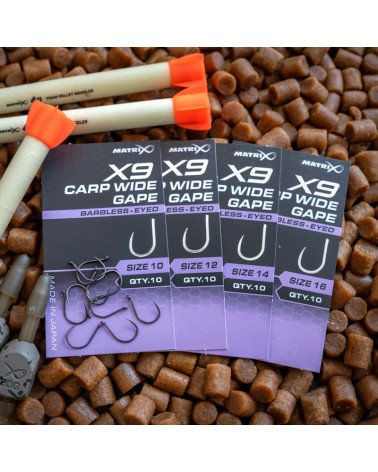 Haczyki Matrix X9 Carp Wide Gape Barbless Eyed