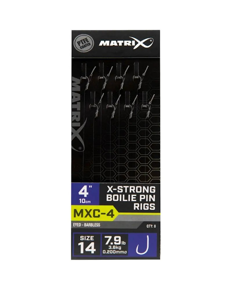 Przypony Z Bagnetem Matrix MXC-4 X-Strong Boilie Pin Rigs Barbless 4'' 10cm 14 0.20mm 8szt.