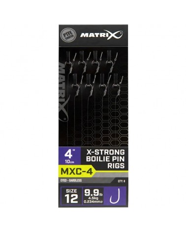 Przypony Z Bagnetem Matrix MXC-4 X-Strong Boilie Pin Rigs Barbless 4'' 10cm 12 0.23mm 8szt.