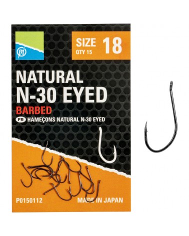 Haczyki Z Oczkiem Preston Natural Series N-30 Eyed Nr 18 15szt.