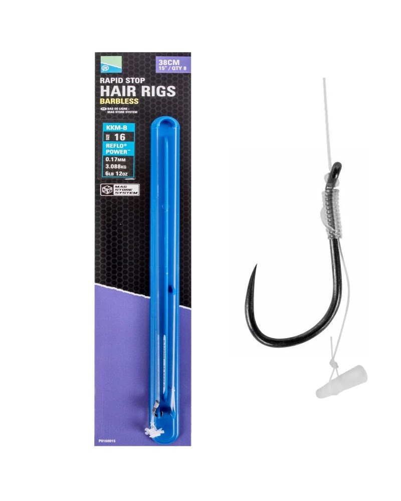 Przypony Preston KKM-B 15" 38cm roz. 16 0.17mm Rapid Stop Mag Store Hair Rigs 8szt.