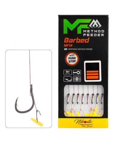 Przypon Method Feeder Mikado MF14 Z Push Stopem Hak Z Zadziorem 10cm 8szt.